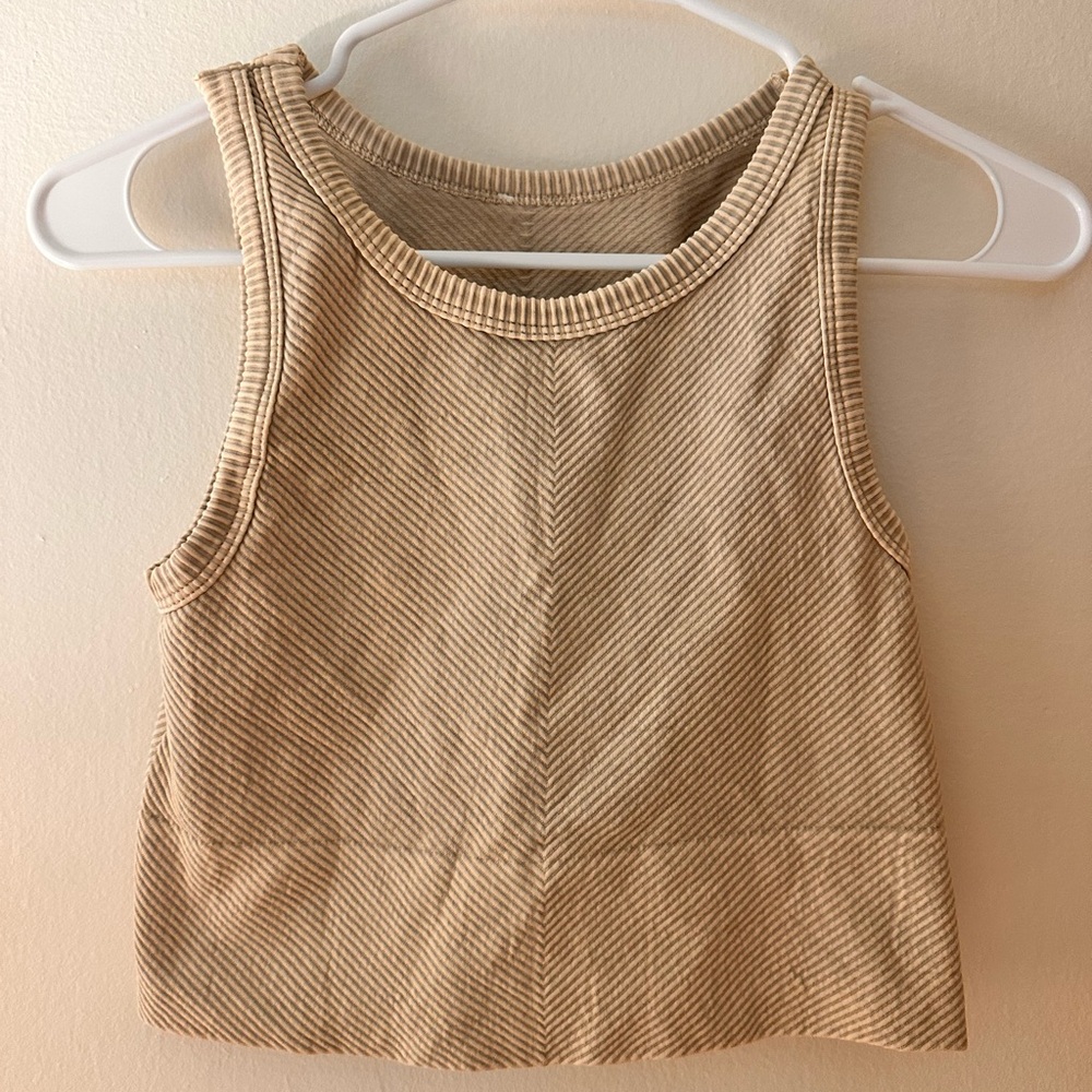 Striped Tan Sleeveless Crop Top